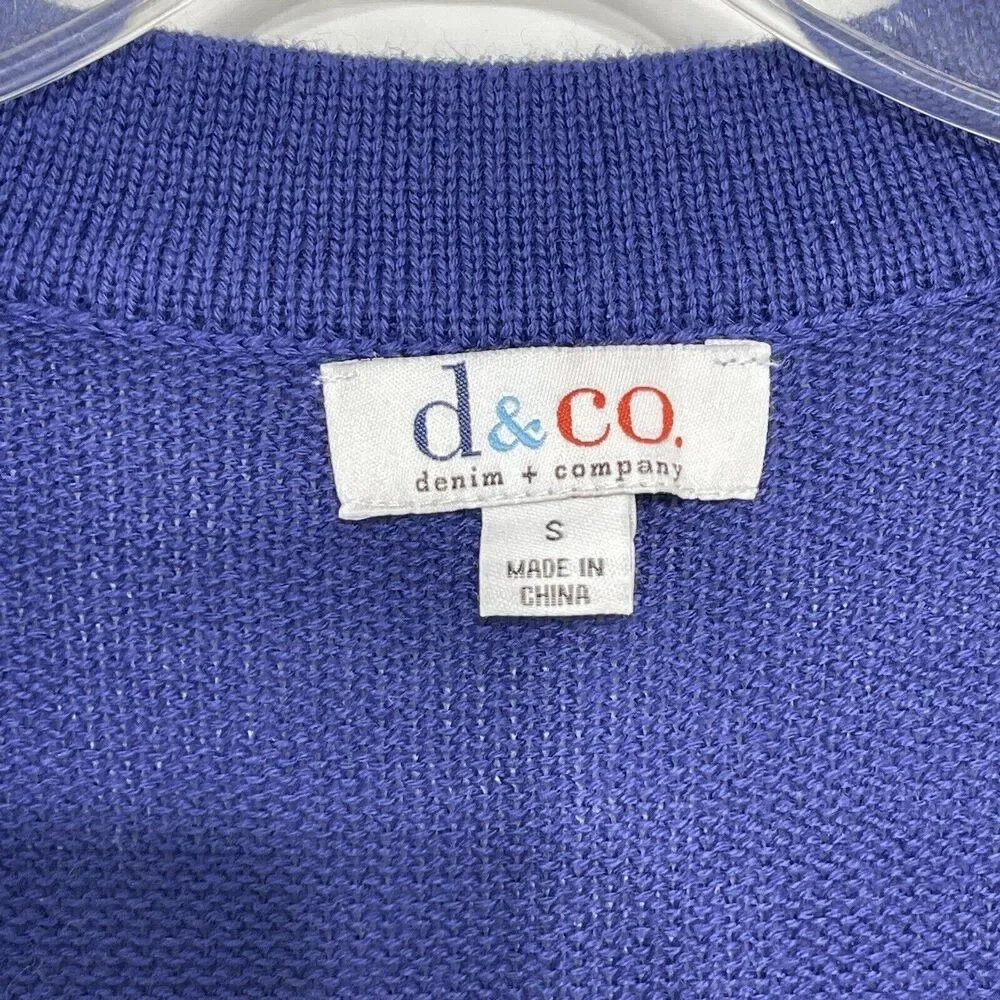 D&Co Women’s Small Cable Knit Sweater Cardigan Navy Blue One Button 3/4 Sleeve